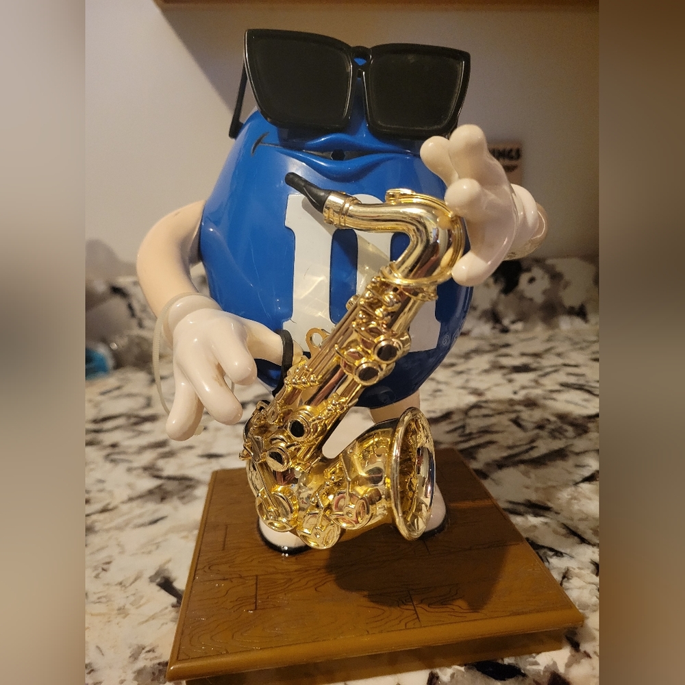 M&M's Blue Cafe Blue Saxophone Player Dispenser, Vintage, Rare!!